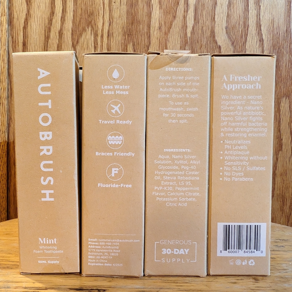 Autobrush Mint Flouride-Free Whitening Foaming Toothpaste NEW